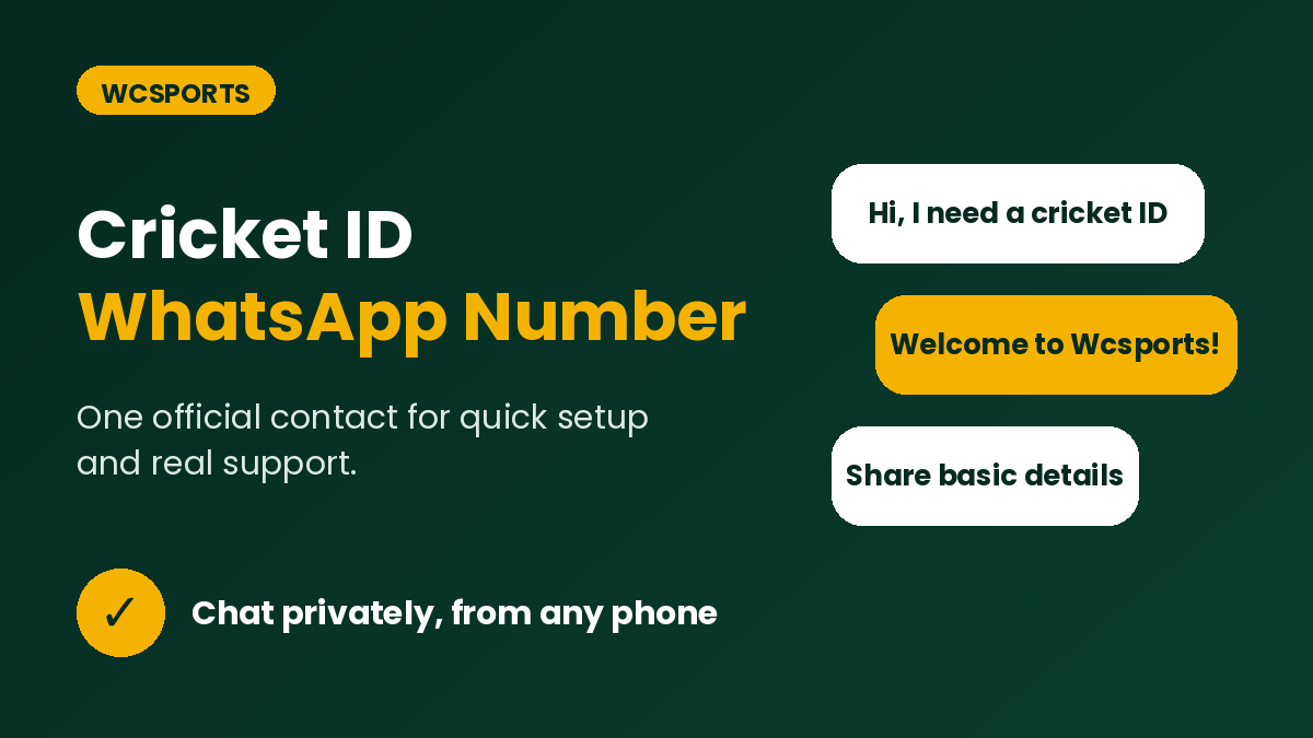 Wcsports Cricket ID WhatsApp Number banner with chat messages